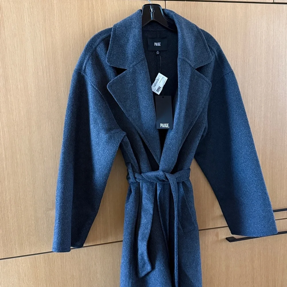 PAIGE Connery Wool-Blend Long Robe Coat in charcoal gray color Size XSmall NWT